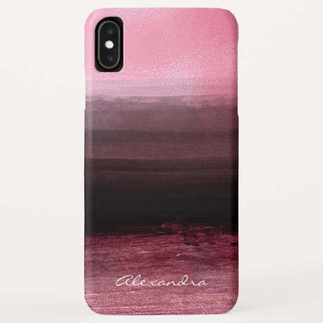 Monogram Pink & Black Ombre Foil Pinselstriche Case-Mate iPhone Hülle (Rückseite)