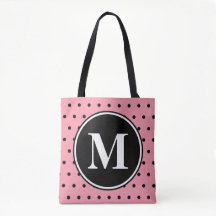 Monogram Pink Black Polka Dots