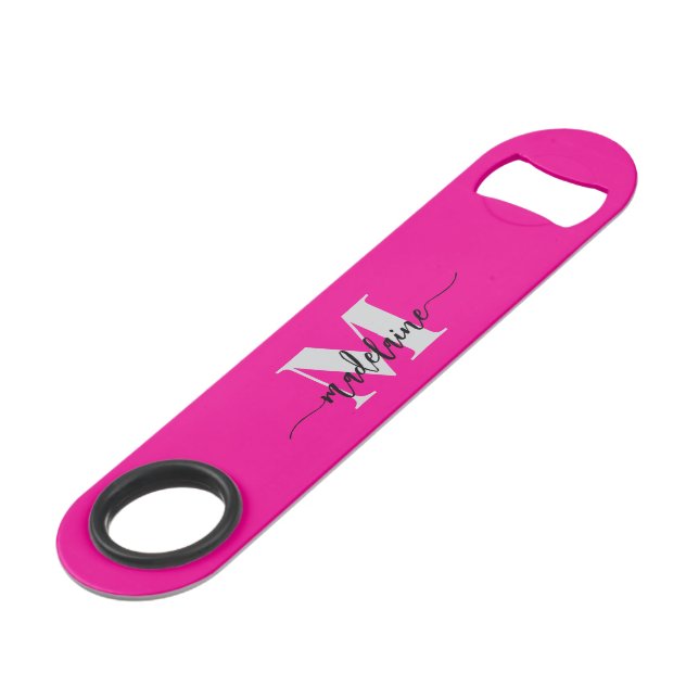 Monogram Pink Black Silver Personal Speed Flaschenöffner (Vorderseite Schrägansicht)