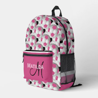 Monogram Pink Black Soccer Ball Pattern Bedruckter Rucksack