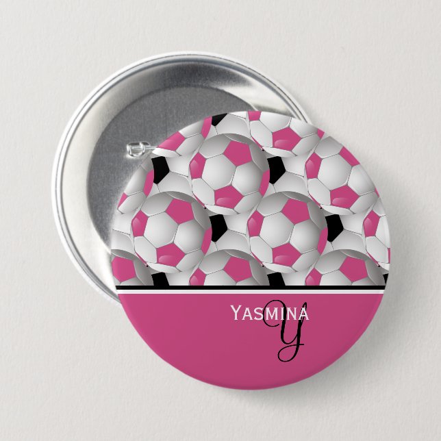Monogram Pink Black Soccer Ball Pattern Button (Vorne & Hinten)