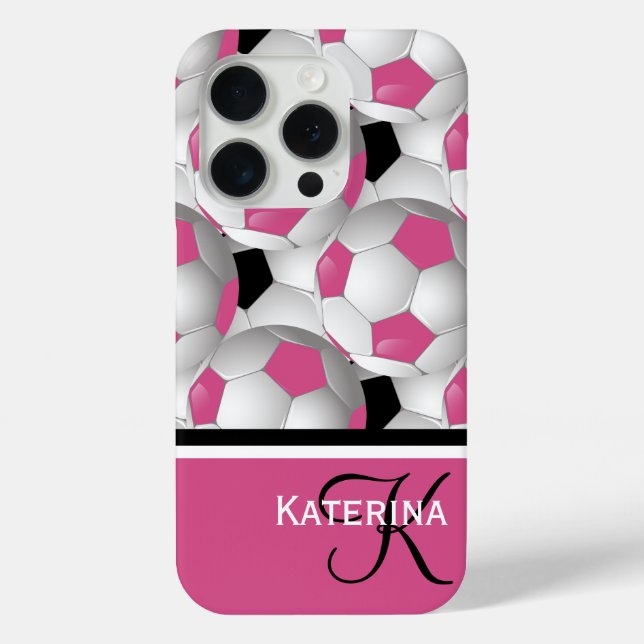 Monogram Pink Black Soccer Ball Pattern Case-Mate iPhone Hülle (Rückseite)
