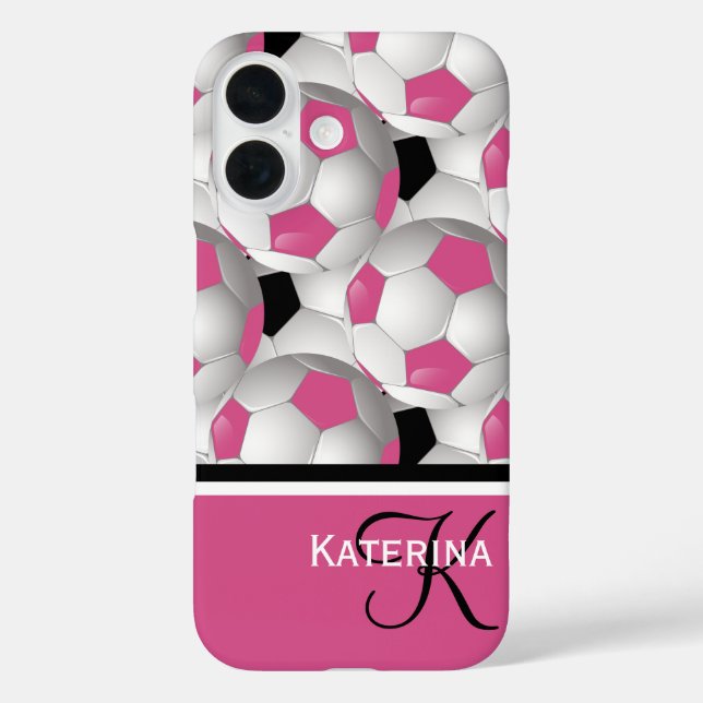 Monogram Pink Black Soccer Ball Pattern Case-Mate iPhone Hülle (Rückseite)