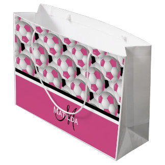 Monogram Pink Black Soccer Ball Pattern Große Geschenktüte