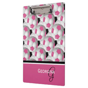 Monogram Pink Black Soccer Ball Pattern Klemmbrett