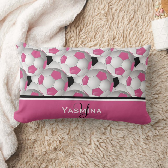 Monogram Pink Black Soccer Ball Pattern Lendenkissen (Decke)