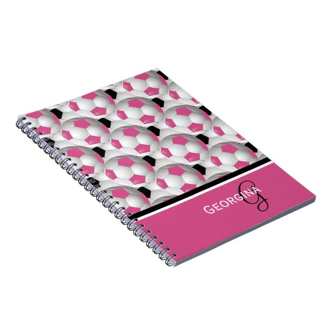 Monogram Pink Black Soccer Ball Pattern Notizblock (Rechte Seite)