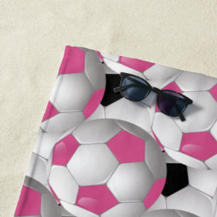 Monogram Pink Black Soccer Ball Pattern Strandtuch