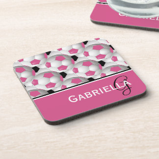 Monogram Pink Black Soccer Ball Pattern Untersetzer
