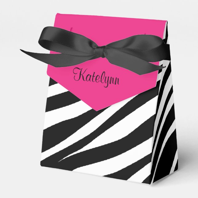 Monogram Pink & Black Zebra Print Fevor Box Geschenkschachtel (Vorderseite)