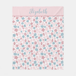 Monogram Pink Blue Floral Modern Boho Trendy Gesch Fleecedecke