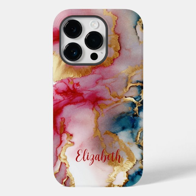 Monogram Pink Blue Gold Wash Splash Wasserfarbe Case-Mate iPhone Hülle (Rückseite)