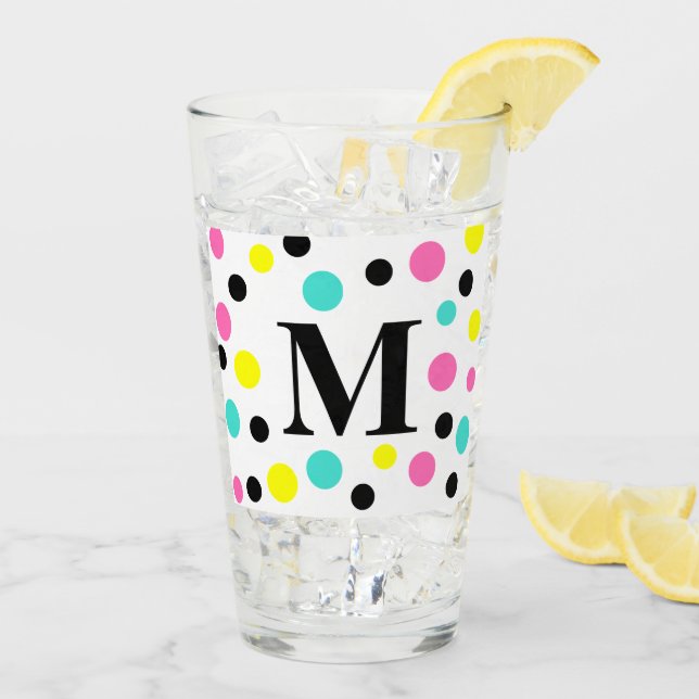 Monogram Pink Blue Yellow Polka Dots Glas (Rückseite Ice)