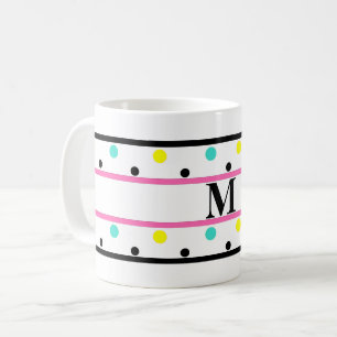 Monogram Pink Blue Yellow Polka Dots Kaffeetasse