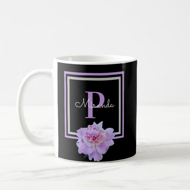 Monogram Pink Blume Black Coffee Tasse (Links)