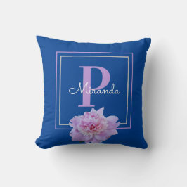 Monogram Pink Blume Blue Throw Kissen