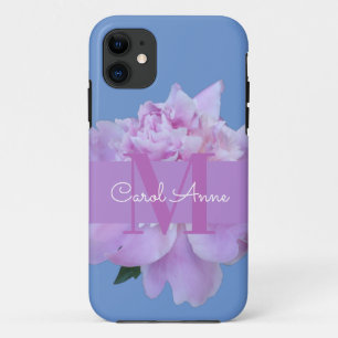 Monogram Pink Blume Soft Blue Case-Mate iPhone Hülle