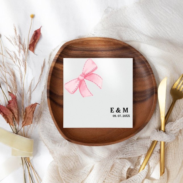 Monogram Pink Blush Bow Boho Hochzeit Serviette (Von Creator hochgeladen)