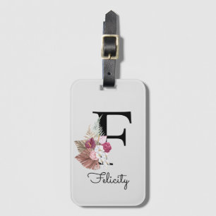 Monogram Pink Boho Girly Floral Initial F Gepäckanhänger