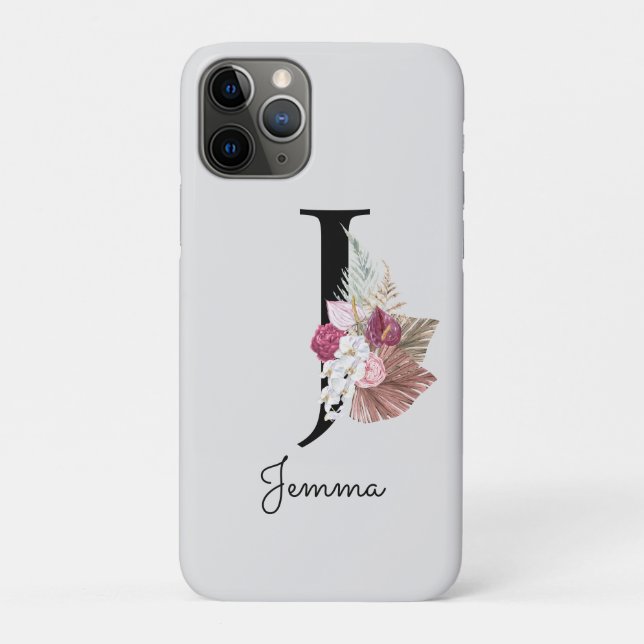 Monogram Pink Boho Girly Floral Initial J Case-Mate iPhone Hülle (Rückseite)