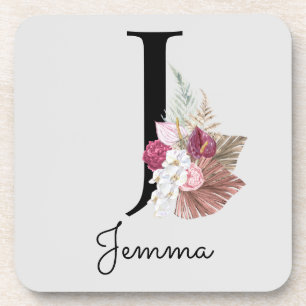 Monogram Pink Boho Girly Floral Initial J Getränkeuntersetzer