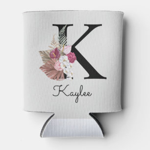 Monogram Pink Boho Girly Floral Initial K Dosenkühler