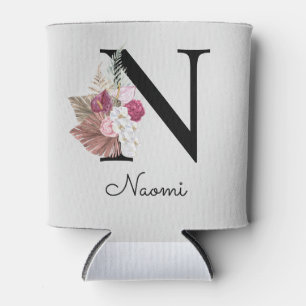 Monogram Pink Boho Girly Floral Initial N Dosenkühler