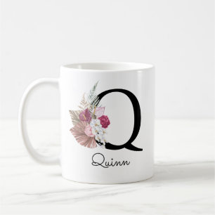 Monogram Pink Boho Girly Floral Initial Q Kaffeetasse