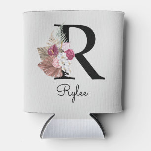 Monogram Pink Boho Girly Floral Initial R Dosenkühler