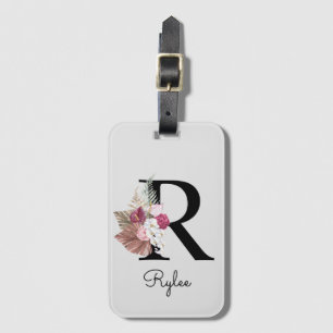 Monogram Pink Boho Girly Floral Initial R Gepäckanhänger