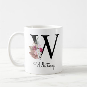 Monogram Pink Boho Girly Floral Initial W Coffee M Kaffeetasse