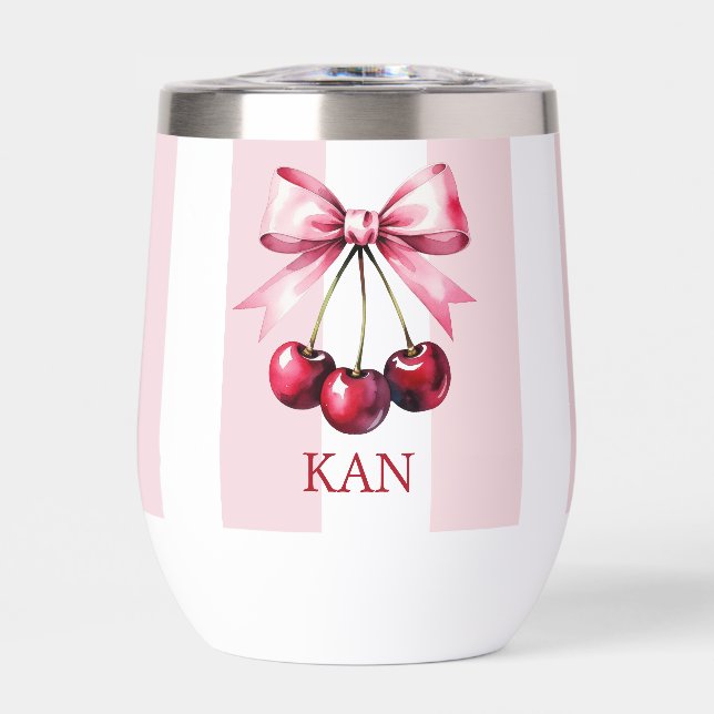 Monogram Pink Bow Cherries Coquette Ästhetik (Vorderseite)