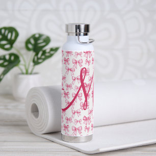 Monogram Pink Bow Coquette Ästhetische Preppy Tren Trinkflasche