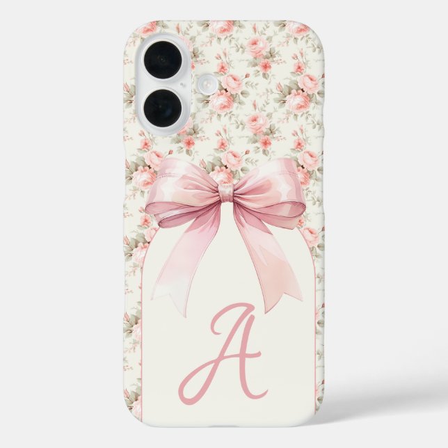 Monogram Pink Bow Coquette Case-Mate iPhone Hülle (Rückseite)