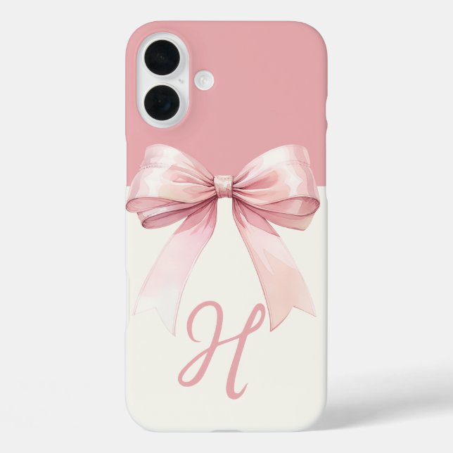 Monogram Pink Bow Coquette Case-Mate iPhone Hülle (Rückseite)