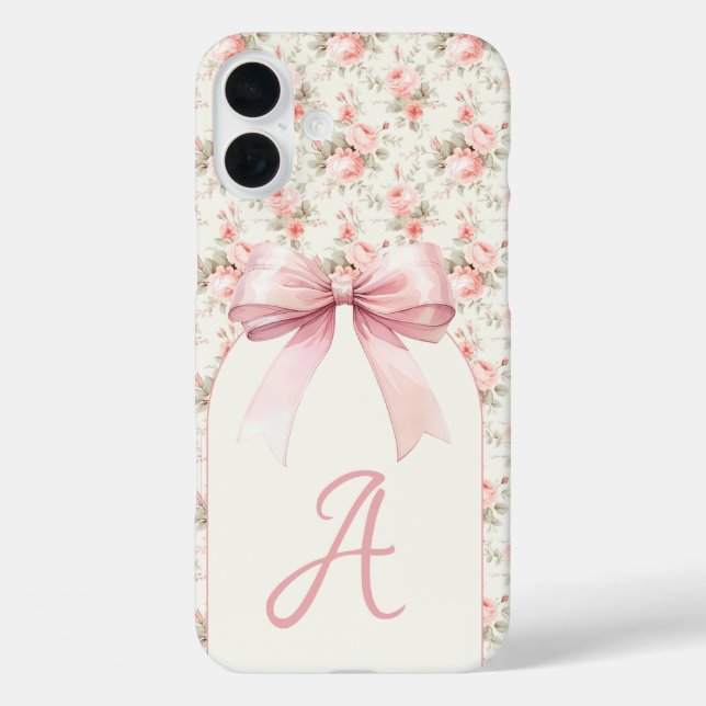 Monogram Pink Bow Coquette Case-Mate iPhone Hülle (Rückseite)