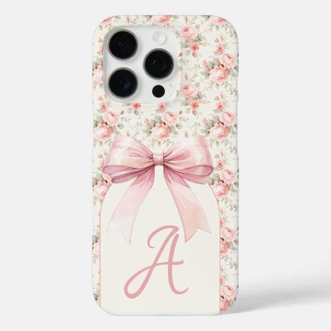 Monogram Pink Bow Coquette Case-Mate iPhone Hülle (Rückseite)