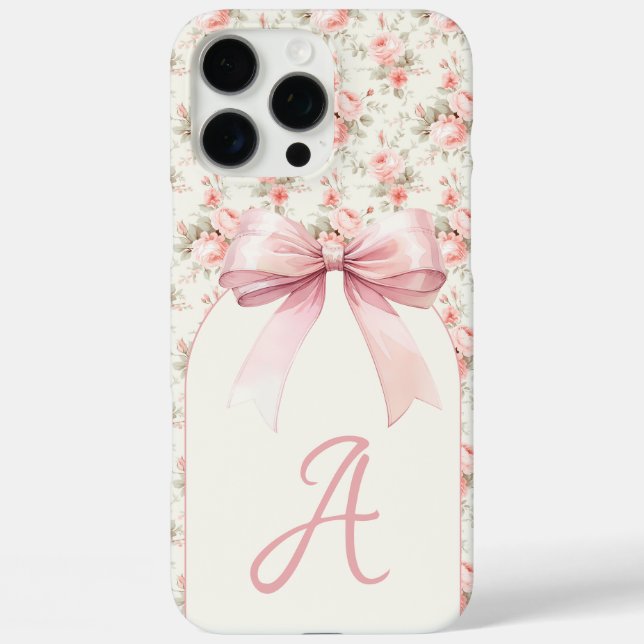 Monogram Pink Bow Coquette Case-Mate iPhone Hülle (Rückseite)