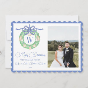 Monogram Pink Bow Greenerity Weihnachtsfest Foto Feiertagskarte