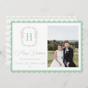 Monogram Pink Bow Greenerity Weihnachtsfest Foto Feiertagskarte