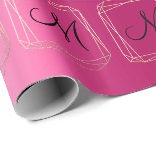 Monogram Pink Bridal Wedding Gold Diamond Frame Geschenkpapier (Rolleneckpunkt)