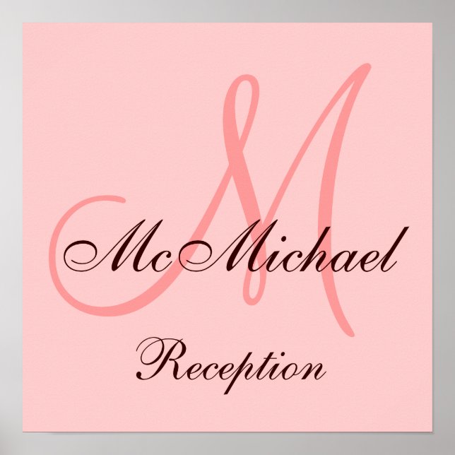 Monogram Pink Brown Wedding Reception Sign Poster (Vorne)