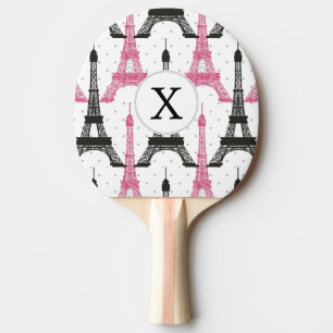 Monogram Pink Chic Eiffelturm-Muster Tischtennis Schläger