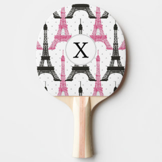 Monogram Pink Chic Eiffelturm-Muster Tischtennis Schläger