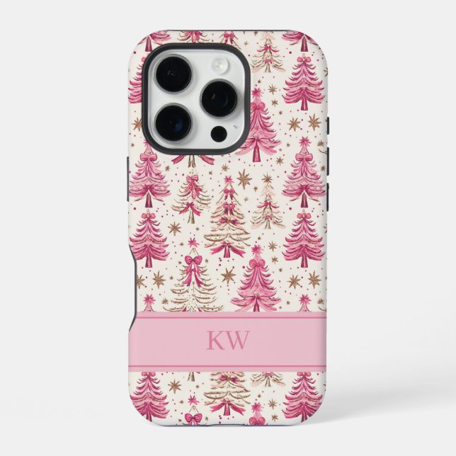 Monogram Pink Christmas Tree Phone Case iPhone Hülle (Rückseite)