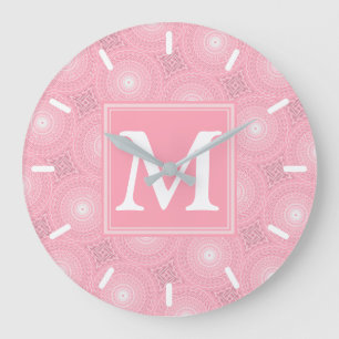 Monogram pink circles pattern große wanduhr