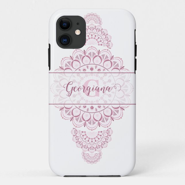 Monogram Pink Confetti Lace Ornamental Mandala Case-Mate iPhone Hülle (Rückseite)