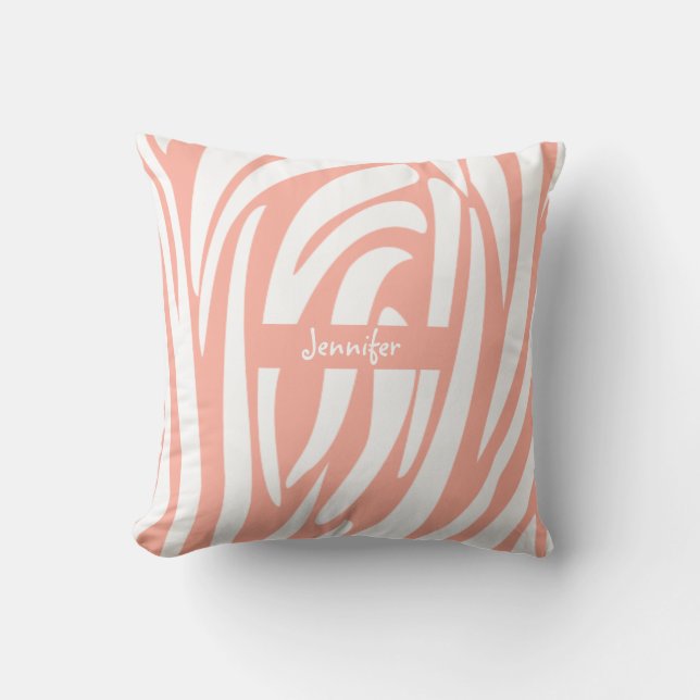 Monogram Pink Corp Striped Zebra Muster Trendy Kissen (Vorderseite)