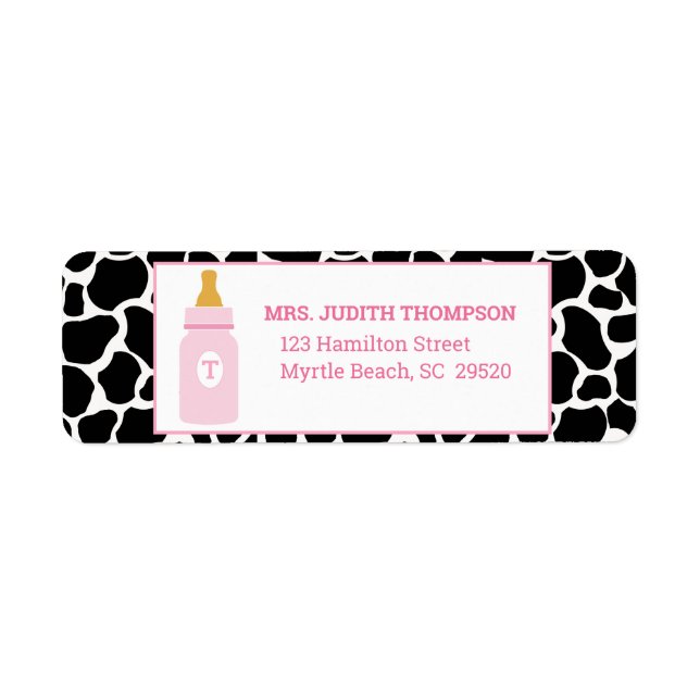 Monogram Pink Cowprint Milk a Holic Address Label (Vorne)