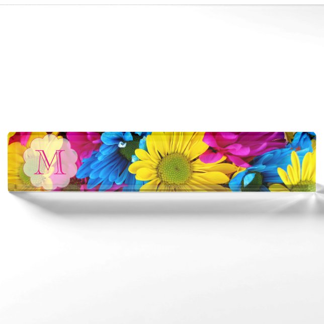 Monogram Pink Desk Name Plate daisy Blume Wedding Namensplakette (Vorderseite)